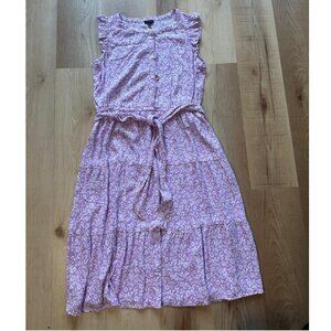 Talbots Dress Lilac Sleeveless Tiered Midi Floral Elastic Waist Size 14WP